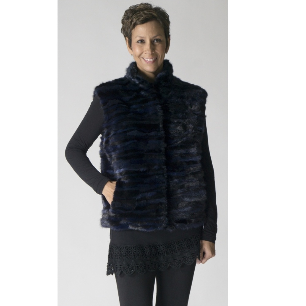 Navy and Black Mink Fur 24" Vest